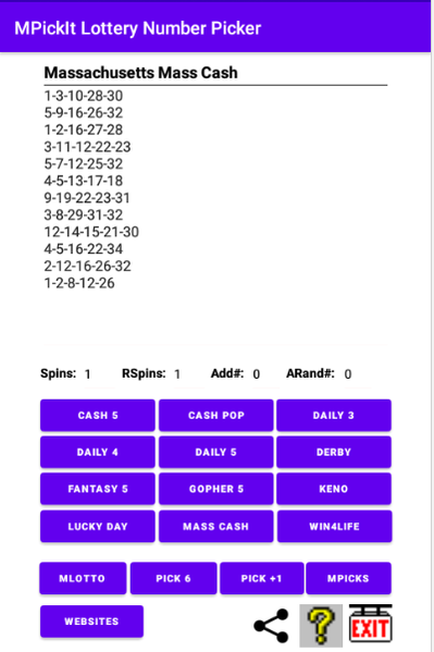 Use Mash Cash to pick Massachusetts Mash Cash Lottery numbers. Pick 5 Numbers 1 to 35.