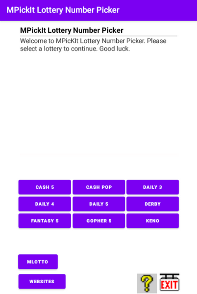 MPickIt Lottery Number Picker The MPickIt Lottery Number Picker is an easy to use lottery number picker.