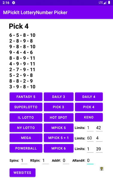 Use Pick 4 to pick Pick 4 Lottery numbers. Picks 4 numbers from 0-9. Similarly to Daily 4 but uses a different algorithm to pick lottery numbers.
