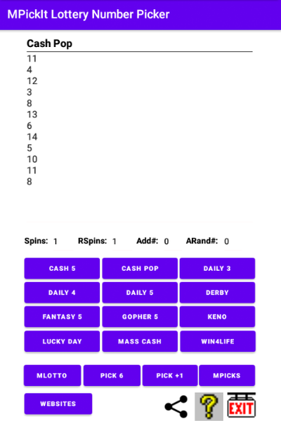 Use Cash Pop to pick Cash Pop Lottery numbers. Picks 1 number from 1 to 15.